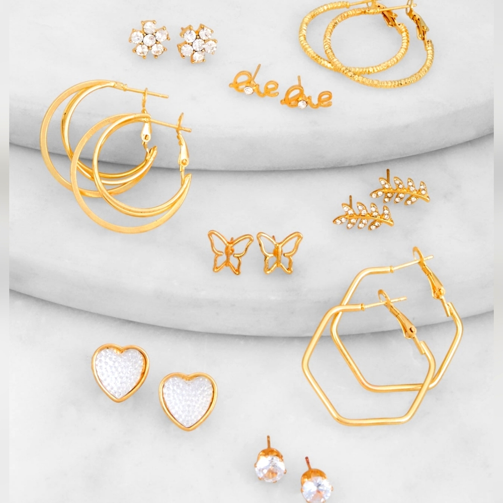 9 Pairs Elegant Gold Jewelry Set of Earrings Bundle